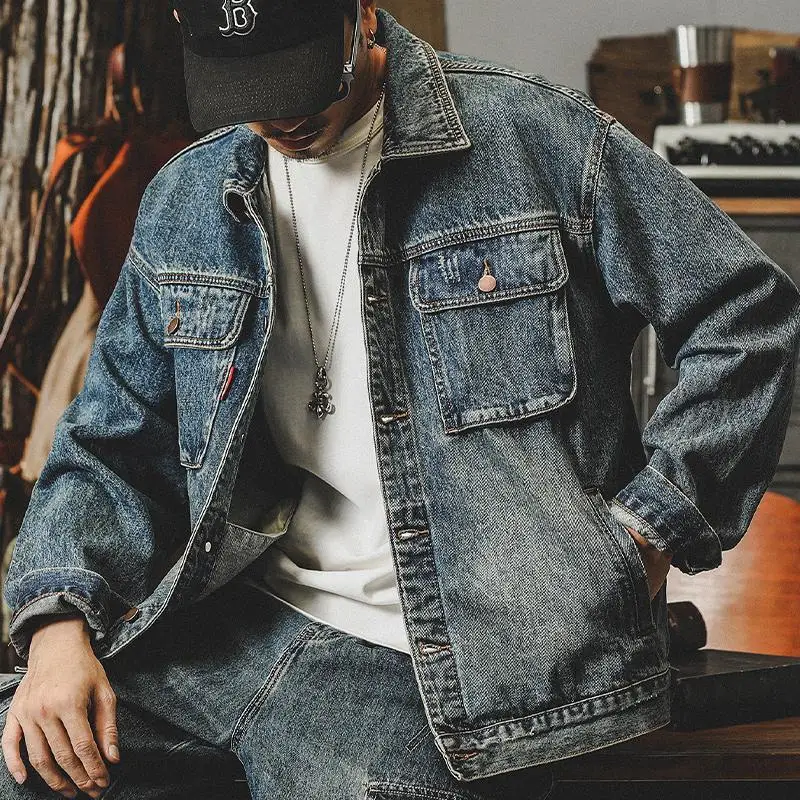 Quality Winter Clothing - Trendy Gevşek Denim Ceketler Adam Kargo